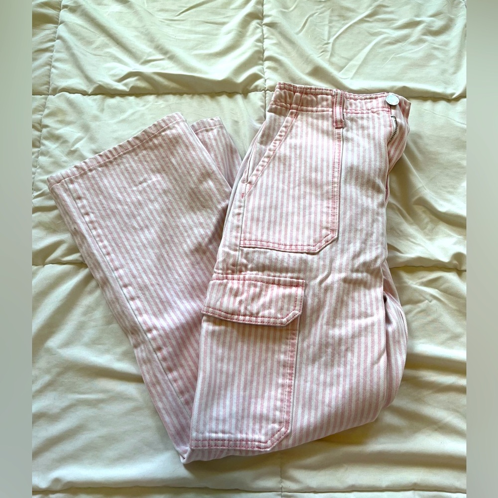 ZARA pink and white striped cargo